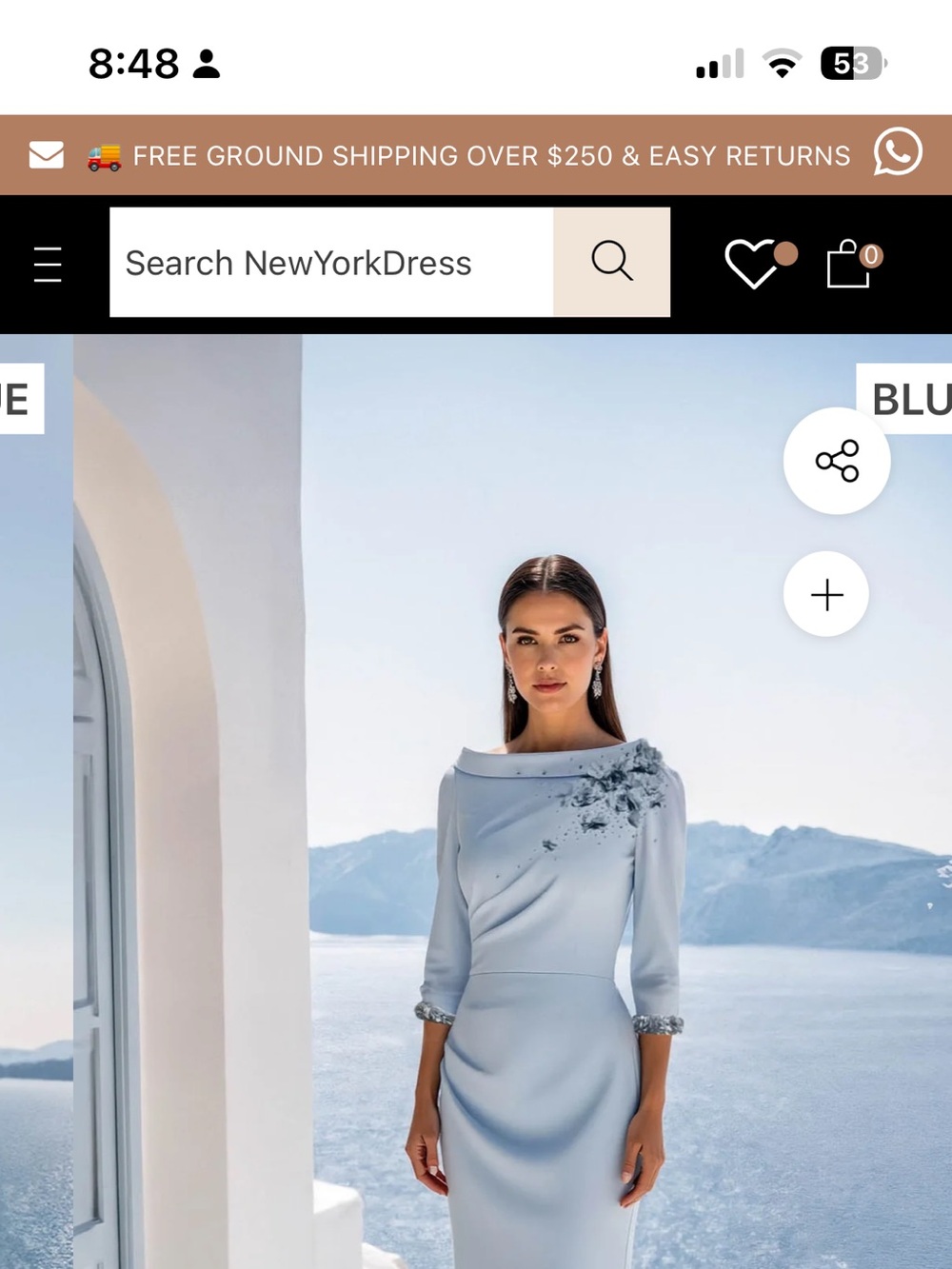 Terani Couture Light Blue Long Sleeve Sheath Dress with Embellished Shoulder